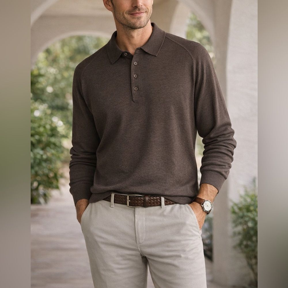 Tommy Bahama Brown Silk Blend Long Sleeve Polo Sweater Mens M